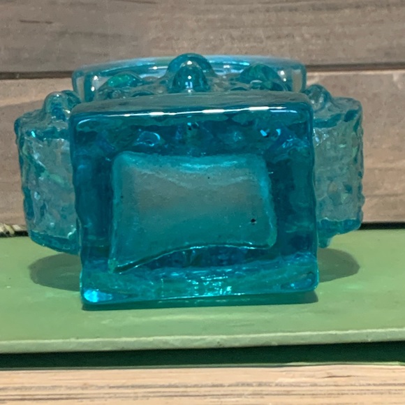 Sea Glasbruk Kosta Sweden Blue Texturized Blue Teal Wavy Art Glass Vase MCM - Picture 4 of 10